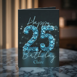 Elegant Chic Sapphire Blue und Black 25. Geburtsta Karte
