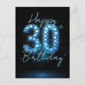 Elegant Chic Sapphire Blue und Black 30. Geburtsta Postkarte (Vorderseite)