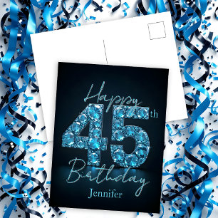 Elegant Chic Sapphire Blue und Black 45. Geburtsta Postkarte