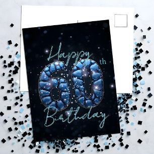 Elegant Chic Sapphire Blue und Black 60. Geburtsta Postkarte