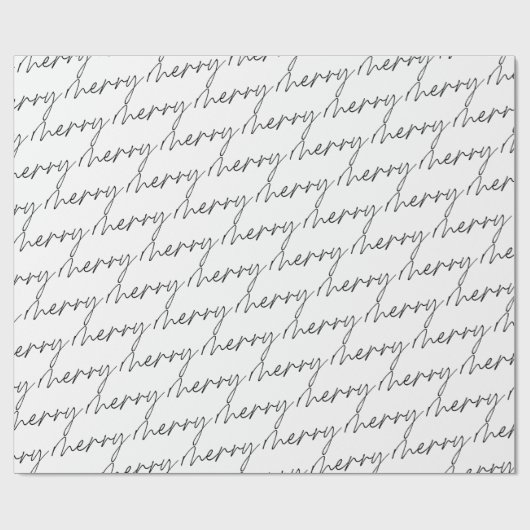 Elegant Chic Schwarz-weiß Merry Script Letters Geschenkpapier (Flach)