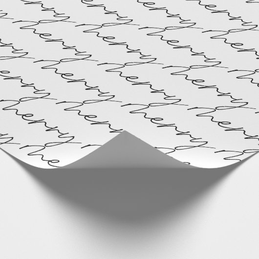 Elegant Chic Schwarz-weiß Merry Script Letters Geschenkpapier (Ecke)