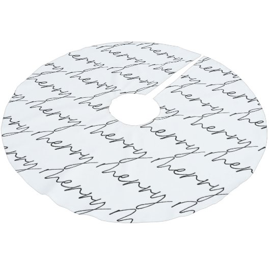 Elegant Chic Schwarz-weiß Merry Script Letters Polyester Weihnachtsbaumdecke (Schrägansicht)