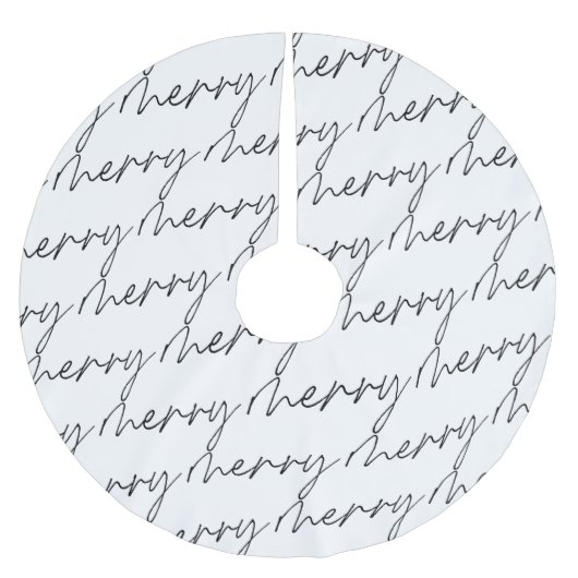 Elegant Chic Schwarz-weiß Merry Script Letters Polyester Weihnachtsbaumdecke (Vorderseite)