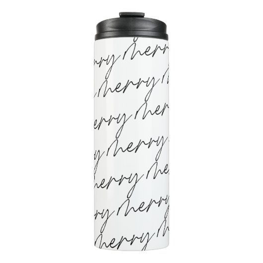 Elegant Chic Schwarz-weiß Merry Script Letters Thermosbecher (Vorderseite)