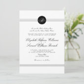 Elegant Chic Schwarz-weiß Monogram Wedding Einladu Einladung (Stehend Vorderseite)