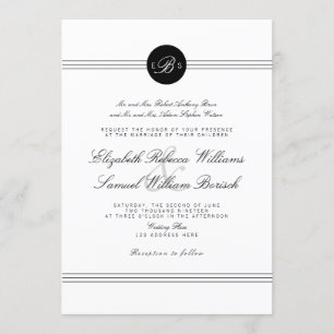 Elegant Chic Schwarz-weiß Monogram Wedding Einladu Einladung