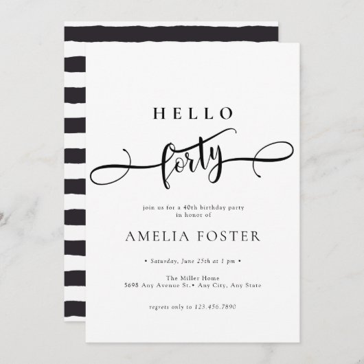 Elegant Chic Script 40. Geburtstag Einladung (Vorne/Hinten)