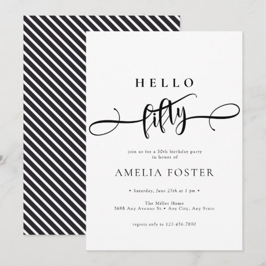Elegant Chic Script 50. Geburtstag Einladung (Vorne/Hinten)