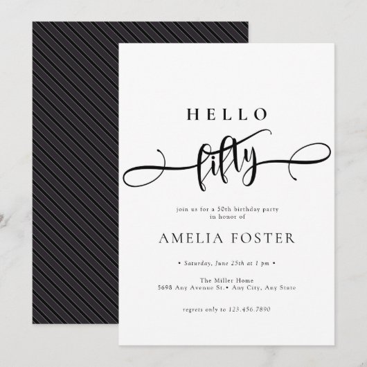 Elegant Chic Script 50. Geburtstag Einladung (Vorne/Hinten)