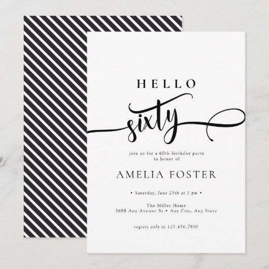 Elegant Chic Script 60. Geburtstag Einladung (Vorne/Hinten)