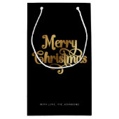 Elegant Chic Script Black Gold Frohe Weihnachten Kleine Geschenktüte (Rückseite)