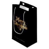 Elegant Chic Script Black Gold Frohe Weihnachten Kleine Geschenktüte (Vorderseite Schrägansicht)