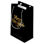Elegant Chic Script Black Gold Frohe Weihnachten Kleine Geschenktüte (Rückseite Schrägansicht)