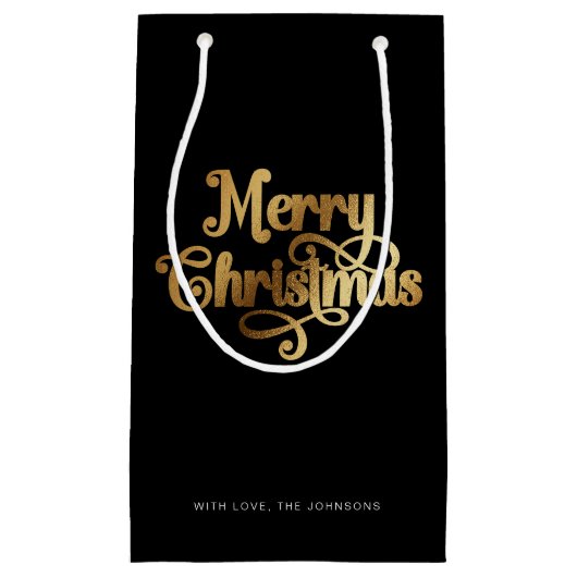 Elegant Chic Script Black Gold Frohe Weihnachten Kleine Geschenktüte (Vorderseite)