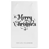Elegant Chic Script Black & White Frohe Weihnachte Kleine Geschenktüte (Rückseite)