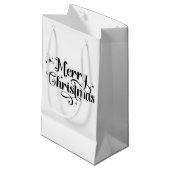 Elegant Chic Script Black & White Frohe Weihnachte Kleine Geschenktüte (Vorderseite Schrägansicht)