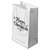 Elegant Chic Script Black & White Frohe Weihnachte Kleine Geschenktüte (Rückseite Schrägansicht)