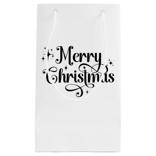 Elegant Chic Script Black & White Frohe Weihnachte Kleine Geschenktüte (Vorderseite)