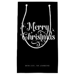 Elegant Chic Script Black & White Frohe Weihnachte Kleine Geschenktüte