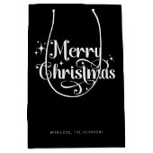 Elegant Chic Script Black & White Frohe Weihnachte Mittlere Geschenktüte (Vorderseite)