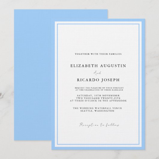 Elegant & Chic Script Blue Wedding Einladung (Vorne/Hinten)