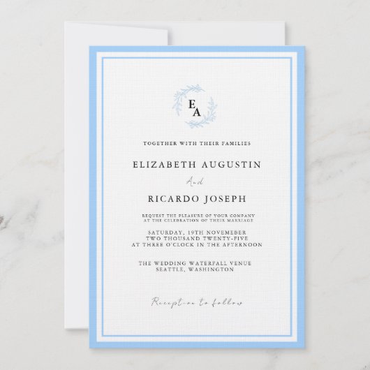 Elegant & Chic Script Blue Wedding Einladung (Vorderseite)