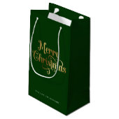 Elegant Chic Script Green Gold Frohe Weihnachten Kleine Geschenktüte (Rückseite Schrägansicht)