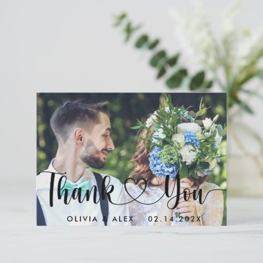 Elegant Chic Script Liebe Herz Danke Karte (Stehend Vorderseite)