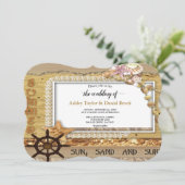 Elegant Chic Script Navy Küste Sommer Hochzeit Einladung (Stehend Vorderseite)