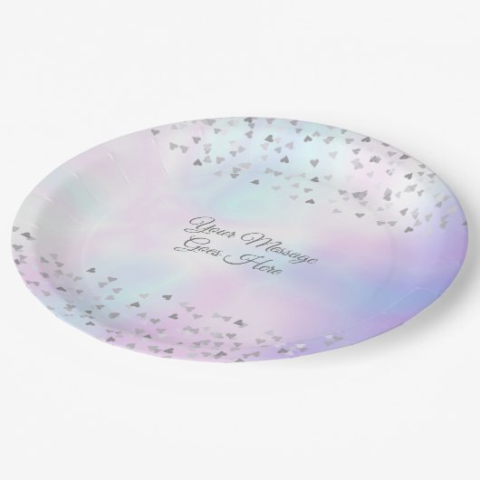 Elegant Chic Script Pearl Hearts Confetti Pappteller (Schrägansicht)