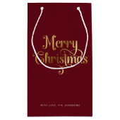 Elegant Chic Script Red Gold Frohe Weihnachten Kleine Geschenktüte (Rückseite)