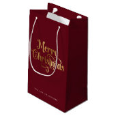 Elegant Chic Script Red Gold Frohe Weihnachten Kleine Geschenktüte (Rückseite Schrägansicht)
