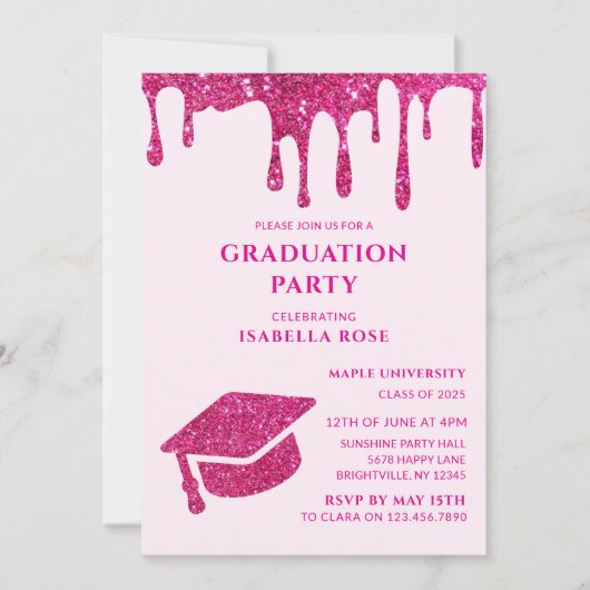 Elegant Chic Sie machte es heiß rosa Graduiertenpa Einladung (Vorderseite)