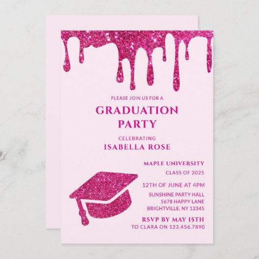 Elegant Chic Sie machte es heiß rosa Graduiertenpa Einladung (Vorne/Hinten)