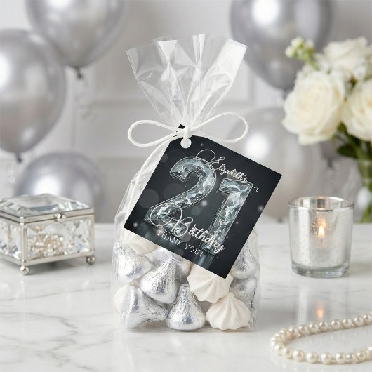 Elegant Chic Silver Diamond Black 21st Birthday Geschenkanhänger
