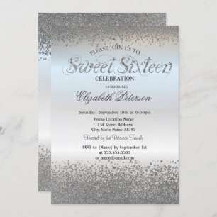 Elegant Chic Silver Diamonds Confetti Sweet 16 Einladung