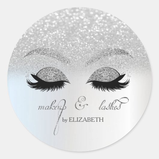 Elegant Chic Silver Glitzer Bokeh, Imitate Lashes Runder Aufkleber (Vorderseite)