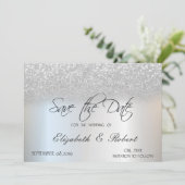 Elegant Chic Silver Glitzer Bokeh Save the Date (Stehend Vorderseite)