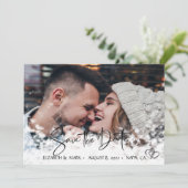 Elegant Chic Silver Hearts, Foto Save the Date (Stehend Vorderseite)