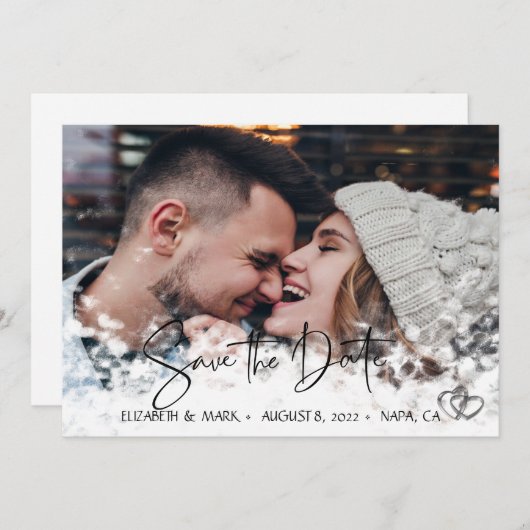 Elegant Chic Silver Hearts, Foto Save the Date (Vorne/Hinten)