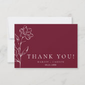 Elegant Chic Sketched Floral Burgundy Wedding Dankeskarte (Vorderseite)