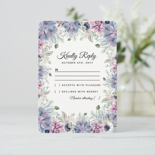 Elegant Chic Succulents Florals Wedding RSVP (Stehend Vorderseite)