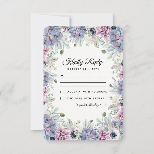 Elegant Chic Succulents Florals Wedding RSVP Karte (Vorderseite)