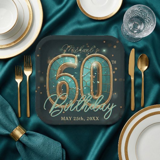Elegant Chic Teal and Gold 60th Birthday Party Pappteller