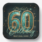 Elegant Chic Teal and Gold 60th Birthday Party Pappteller (Vorderseite)