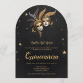 Elegant Chic Venetian Mask Quinceañera Party Einladung (Vorderseite)