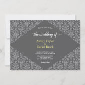 Elegant Chic Verziert Damask Gray Formal Wedding Einladung (Vorderseite)