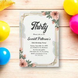 Elegant Chic Watercolor Floral 30. Geburtstag Einladung