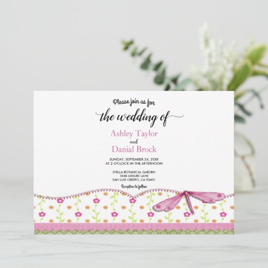 Elegant Chic Whimsical Script Boho Floral Wedding Einladung (Stehend Vorderseite)